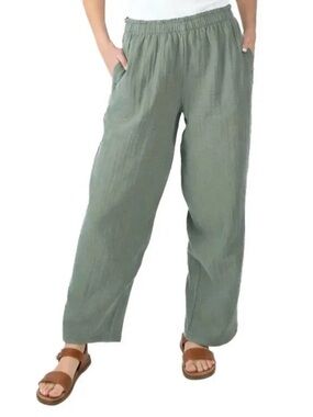 NEW NWT Coldwater Creek Women XXL Green Gauze 💯Cotton Pants Wide Leg Relaxed